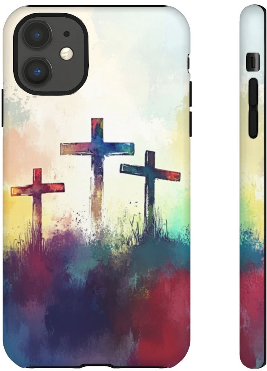 Drie Kruisen in Abstracte Waterverf – Telefoonhoesje Geschikt voor iPhone 11