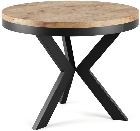 Ronde Eettafel, Industriële Keukentafel Voor Woonkamer Kantoor Rustiek Bruin En Zwart 80 X 75 Cm