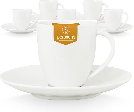 vtwonen - Koffiekopjes met schoteltjes - Mokken - Kopjes - Wit - 100ml - Set van 6