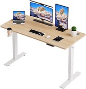 Zit-sta bureau elektrisch verstelbaar 120x60cm, Geheugenfunctie en anti-botsing, USB-A en TYPE C Poorten, Verstelbare Hoogte (Houtkleur)