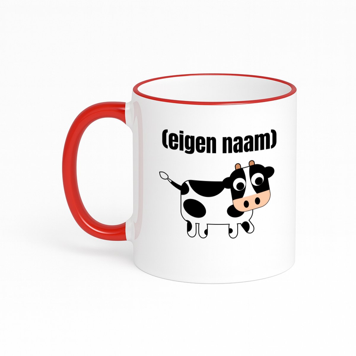 Hacebo® - kleine koe met eigen naam koffiebeker met gekleurde rand rood - Koe - boeren/koeien liefhebbers - thee mok - koffie beker - iemand die houdt van koeien - verjaardag - cadeau - kado - koffiemok - 330 ML