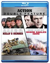 Blu-ray hoes met "ACTION DOUBLE FEATURE" erop. Links "KELLY'S HEROES" met Clint Eastwood. Rechts "WHERE EAGLES DARE" met Richard Burton.
