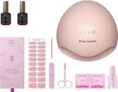 Pink Gellac Gel Stickers Starterspakket Premium - Manicure Set voor Gellak Stickers en Gel Nagels - Nagelstickers Starterspakket met Nail Prep, Top Coat Shine, Nagelriemolie, Schaartje, Nagelvijl, Cleaner Pockets en Premium Nagellamp LED UV Roze