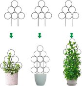 Trellis voor klimplanten, 3-pack stapelbare tuintrellis voor potplantenondersteuning, 14,2 inch metalen draadtrellis voor kleine kamerplanten, klimoproostrellis (zwart)
