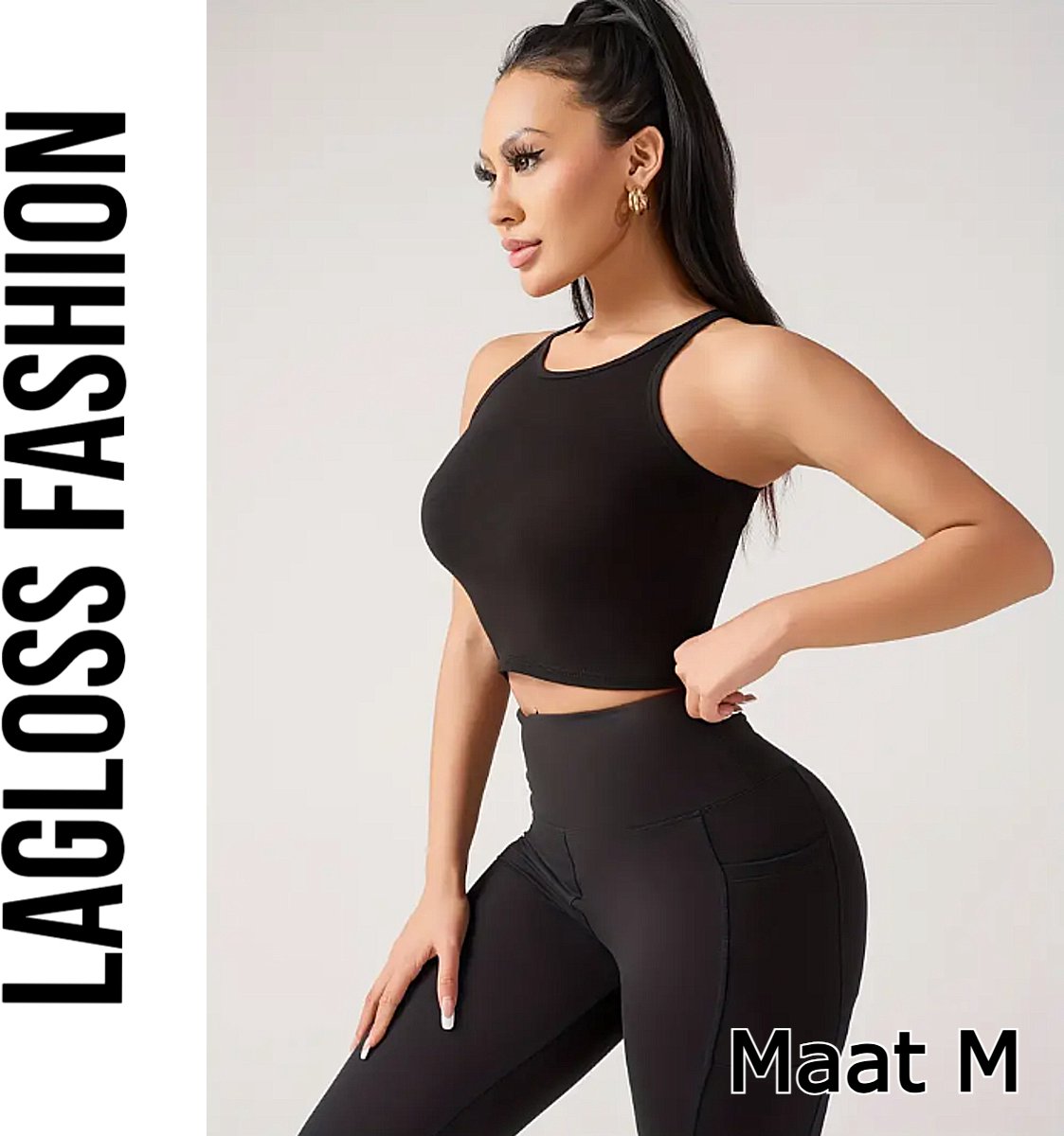 LaGloss® Dames Yoga Tanktop Zwart Katoen – Snel Droog Fitness Top met Ingebouwde BH – Ademend Sportshirt voor Yoga, Hardlopen & Gym – Maat M