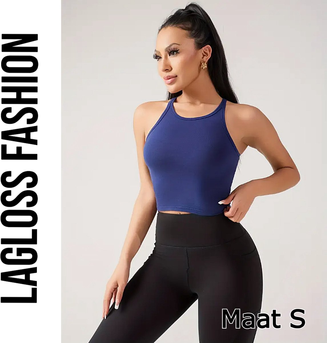 LaGloss® Dames Yoga Tanktop Blauw Katoen – Snel Droog Fitness Top met Ingebouwde BH – Ademend Sportshirt voor Yoga, Hardlopen & Gym – Maat S