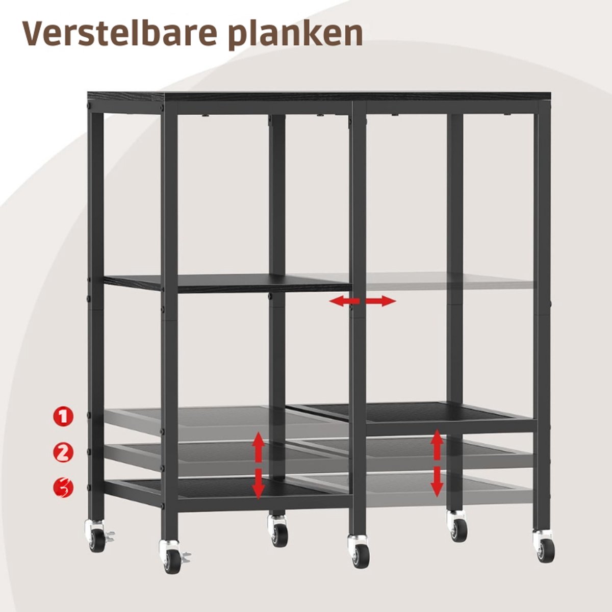 Keuken Bakkers Rack 4 Tier Magnetron Kar met Opslag Houder Keuken Bakkers Rack Stand Plank Rolling Wielen voor Mobiliteit (zwart