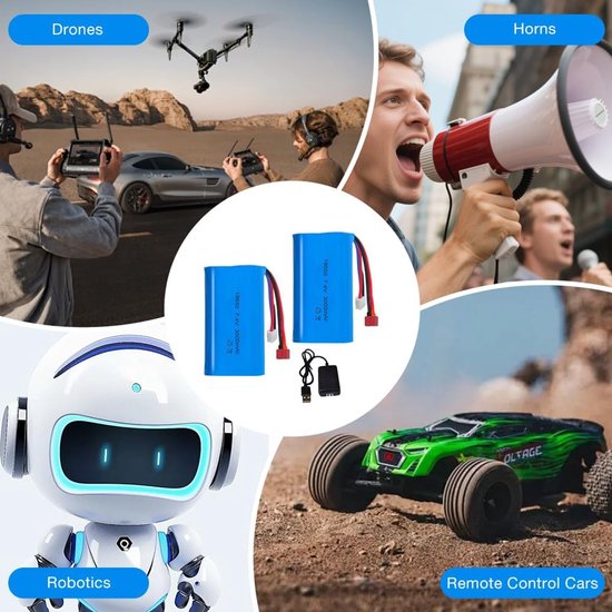 Li-ion batterij 7,4 V 3000 mAh oplaadbare lithium-ionen-accu met Deans T-stekker en XH-3P-oplader - RC-accu voor voertuigen, tank, auto, robot en stuntauto van Merkloos	 — afbeelding 4