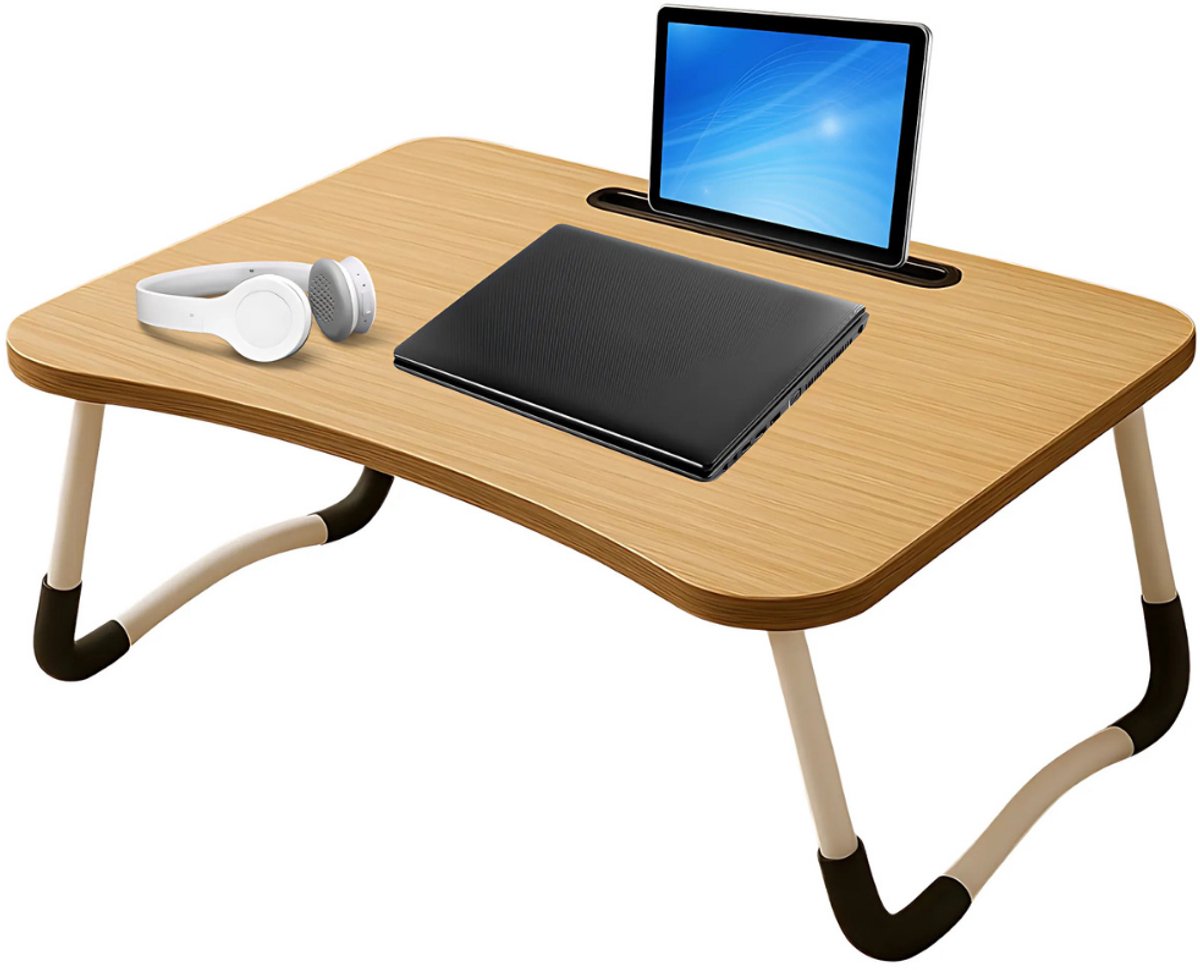 Lomera Opklapbare Laptoptafel - Laptoptafel 60x40 CM - Bedtafel - Tablethouder - Anti-Slip Poten - MDF Tafelblad - Metalen Frame - Walnoot Kleur - Draagbaar Ontwerp - Multifunctioneel Gebruik - Lichtgewicht - Geschikt voor Laptop nvt