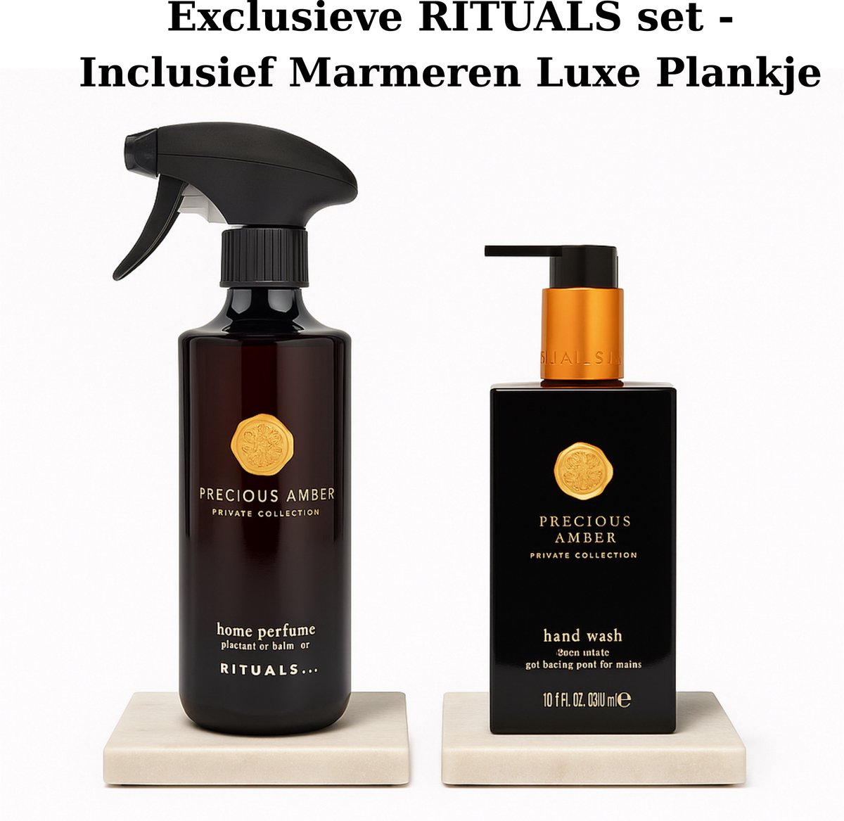 Rituals - Amber - Bath Set - Home Perfume 400 ml + Hand Wash 300 ml + 2X Hoogwaardig Vierkant Marmeren Display - Huisparfum - Hand Zeep