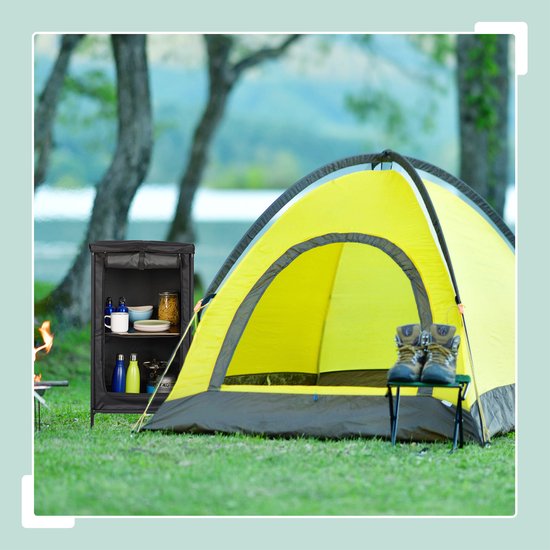 campingkast opvouwbaar - 2 vakken - 87x47,5x47,5 cm - met tafelblad - grijs — afbeelding 3
