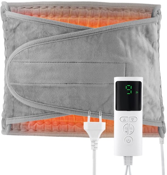 REFTTENW Warmtekussen - 9-Standen Temperatuurregeling - Met Timerfunctie & Oververhittingsbeveiliging - Geschikt Voor Buik, Benen, Voeten - Heating Pad - Wasmachine - Grijs
