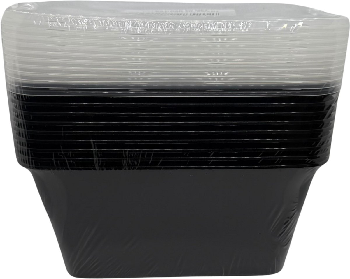 Magnetron Maaltijdbak Zwart – Herbruikbaar – 1000 ml – Met Deksel – BPA-vrij – Vriezerbestendig – 10 stuks