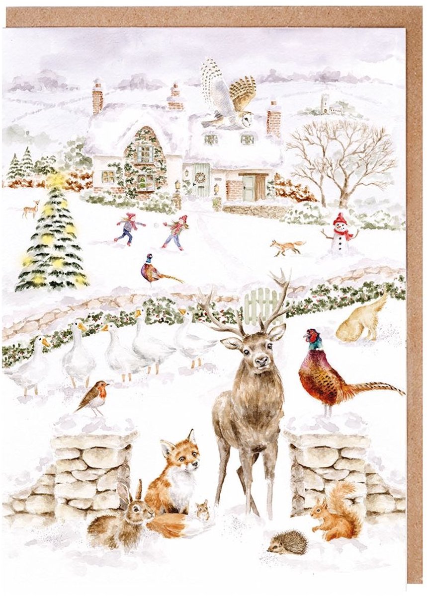 Wrendale Kerstkaarten Notepack - 8 stuks Snow Place Like Home' Woodland Animal Christmas Card Pack
