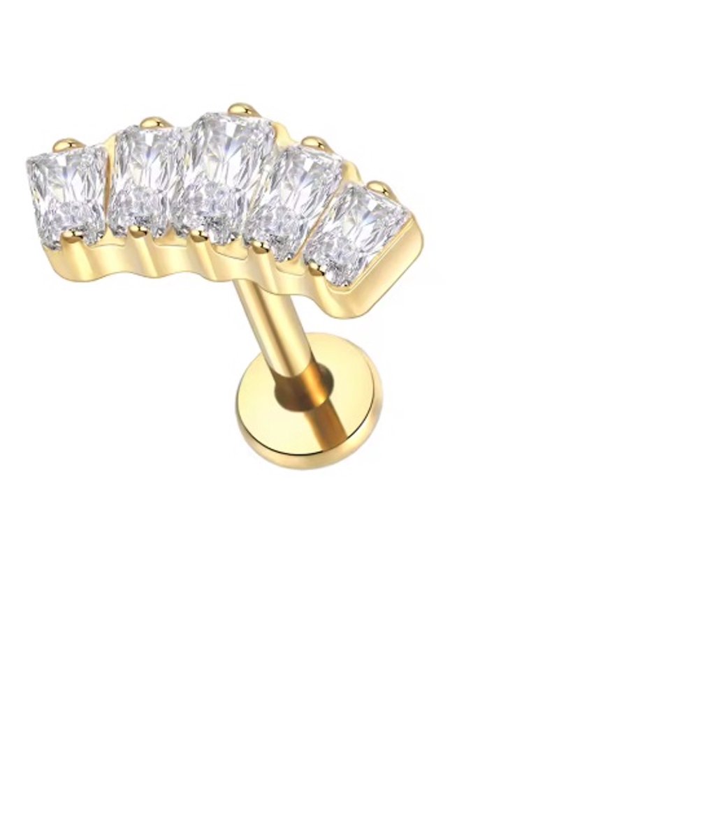 Piercing voor Oor - Kleur: Goud - Formaat: 12 x 6 MM - Titanium - Tragus / Kraakbeen / Helix / Conch - Oorpiercing - Piercing Sieraad - Hoge Kwaliteit - Labret Piercing - Luxe Sieraad - Oorbellen