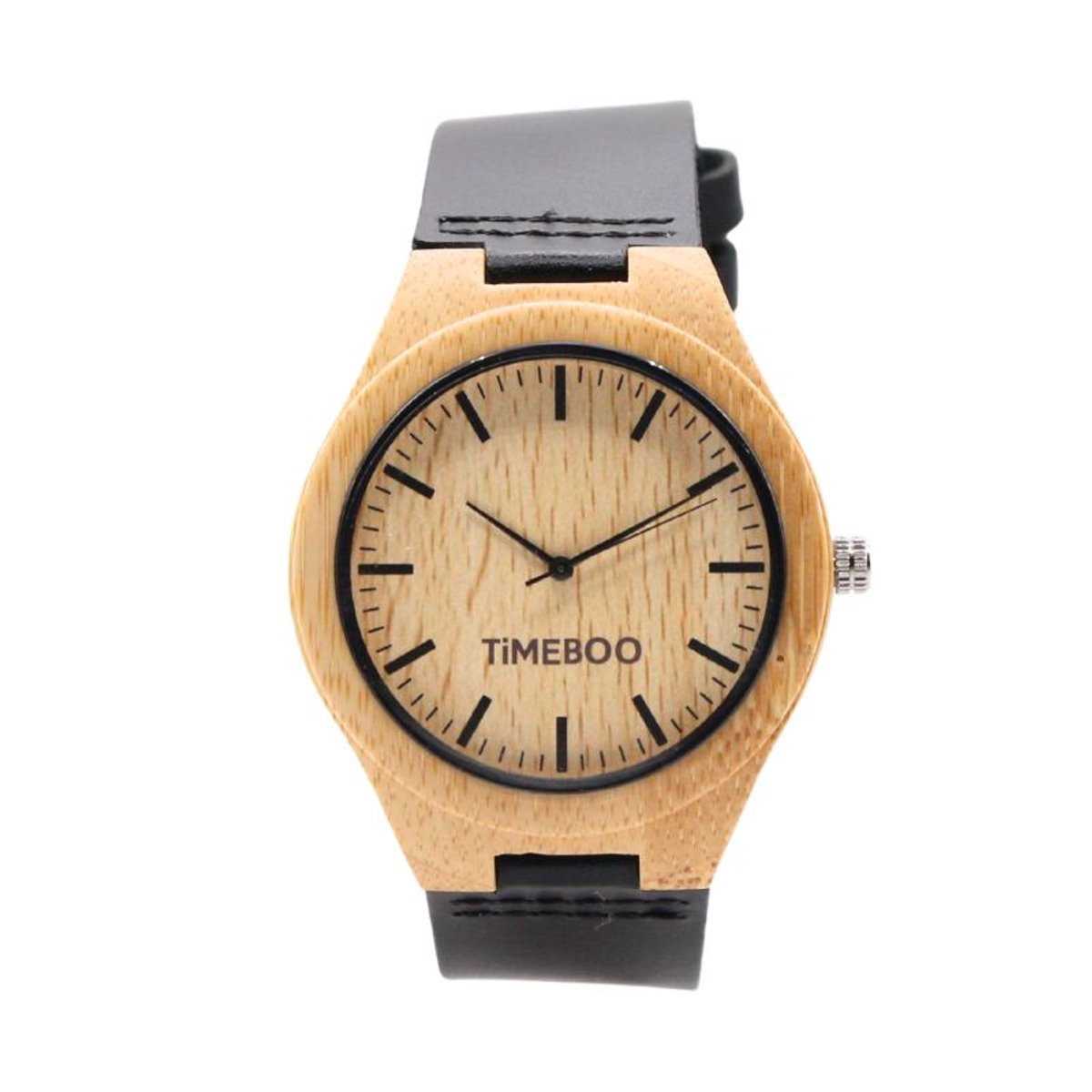 Timeboo horloge Big | Bamboe houten horloge | Heren - leer - Black - met strepen