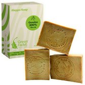 GREEN FADEL Aleppo Zeep Original 3 x 200g (Genuine) Aleppo Zeep 100% Olijfolie, Olijfoliezeep, Kernzeep, Aleppo Soap, Natuurlijke Zeep, Handgemaakt, Vegan