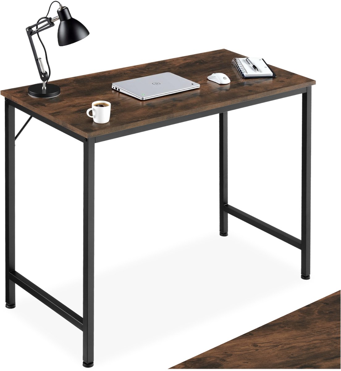 Tectake Bureau - Bureautafel - Computerbureau - Houten bureaublad - Industrieel design - Zwart metalen frame - Afmetingen (LxBxH) 80 x 50 x 75,5 cm - Donkerbruin
