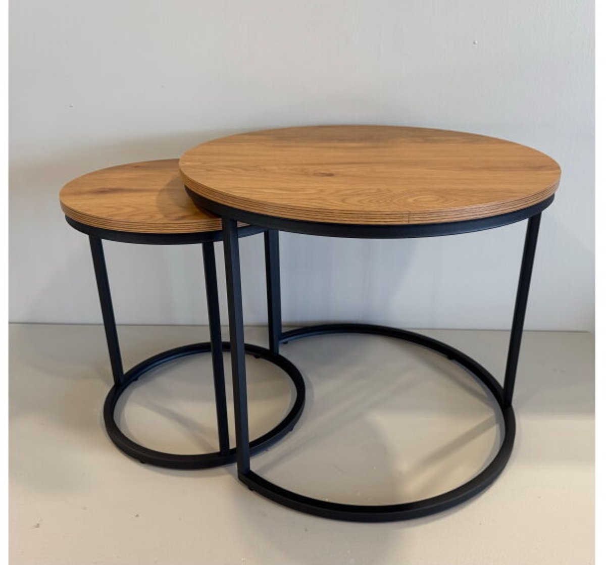 Salontafel Cesura set van 2 eiken melamine Ø60-40 CM - Naturel