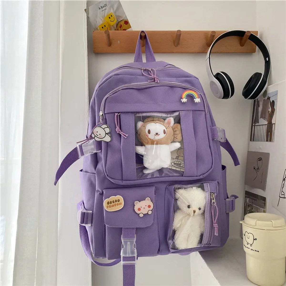 Rugzak Nylon met Grote Capaciteit – Meisjes Schooltas met Accessoires – Paars