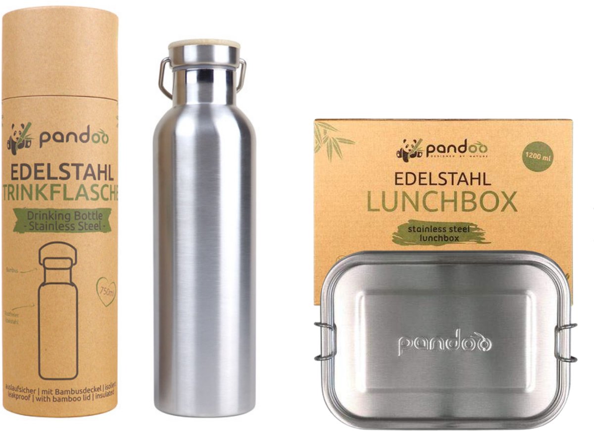 Pandoo Thermosfles en Lunchbox Set - 1200 ml - Eco Staal - Geïsoleerde Duurzame Lunchproducten - Herbruikbare Lunchset
