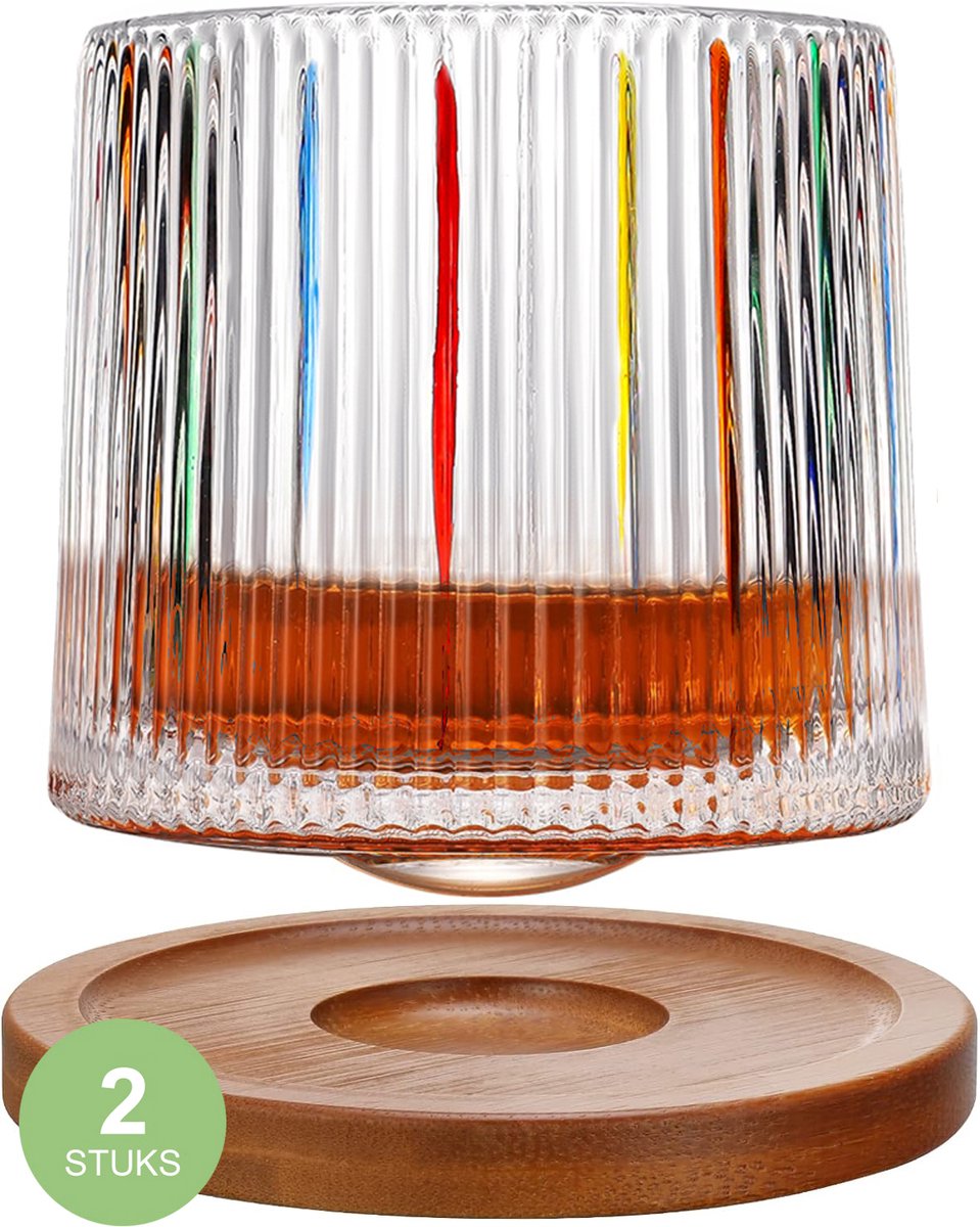 Uten Kristal Draaiende Whiskey Glazen – Whiskeyglazen - Whiskey glas - 2 stuks - 275 ml Glas - Glazen voor Alle Gebruiken - Incl twee onderzetters - (Multi Model-A3 )