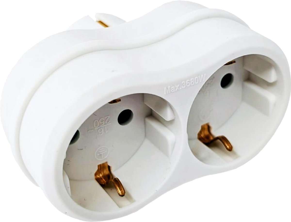 Bol.com Horizontale Stopcontact Splitter - 2-voudig - Horizontale Stopcontacten - Randaarde - Wave - Wit aanbieding