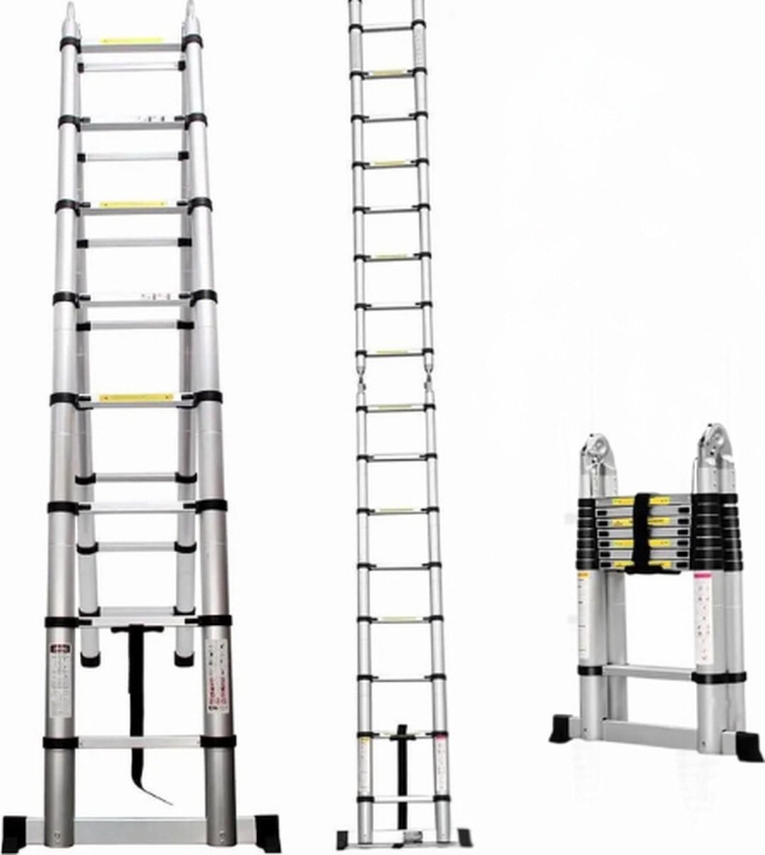QPFO® Telescoopladder 3.8 meter uitschuifbaar - draagbare telescopische vouwladder - 150 kg draagvermogen - antislip voeten voor veilig werken