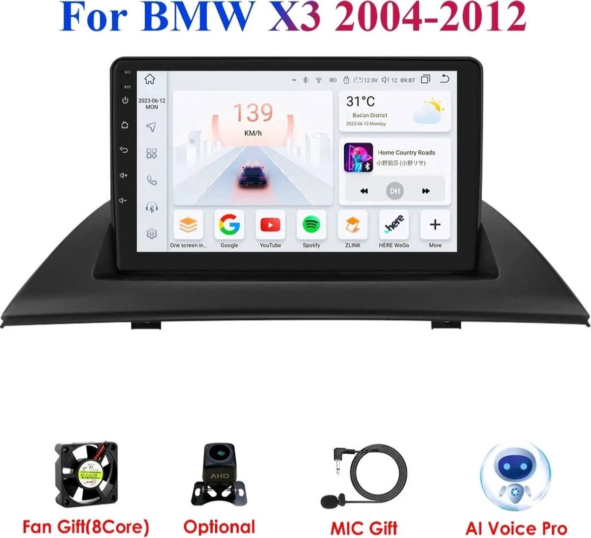 QPFO® CarPlay multimedia autoradio – Auto navigatiescherm – Geschikt voor BMW X3 E83 2004-2012 – Touchscreen – Bluetooth – USB