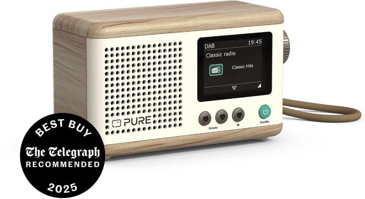 Pure Classic Mini - The Charming Portable Digital Radio, Cotton White/Oak
