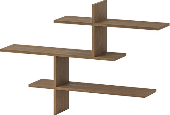 HOCUS PICUS 3-Lagen Wandplank – Meerdere Kleuropties – Eenvoudig te Monteren – Wandrek voor Woonkamer of Kantoor – 123x80x22 cm (Donker Eiken Effect)