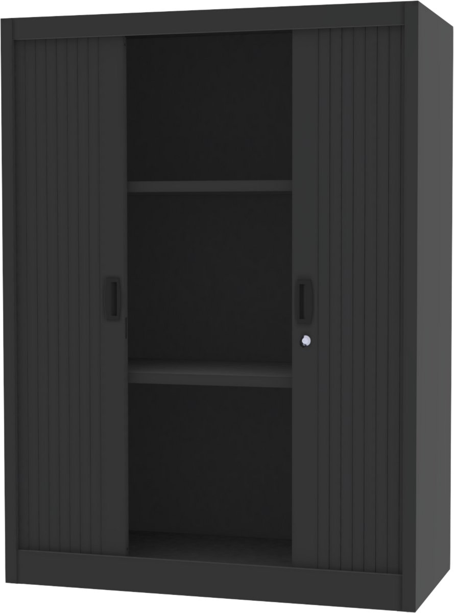 Povag Roldeurkast - Opbergkast met slot - Kantoorkast - 135x100x45 cm - Zwart