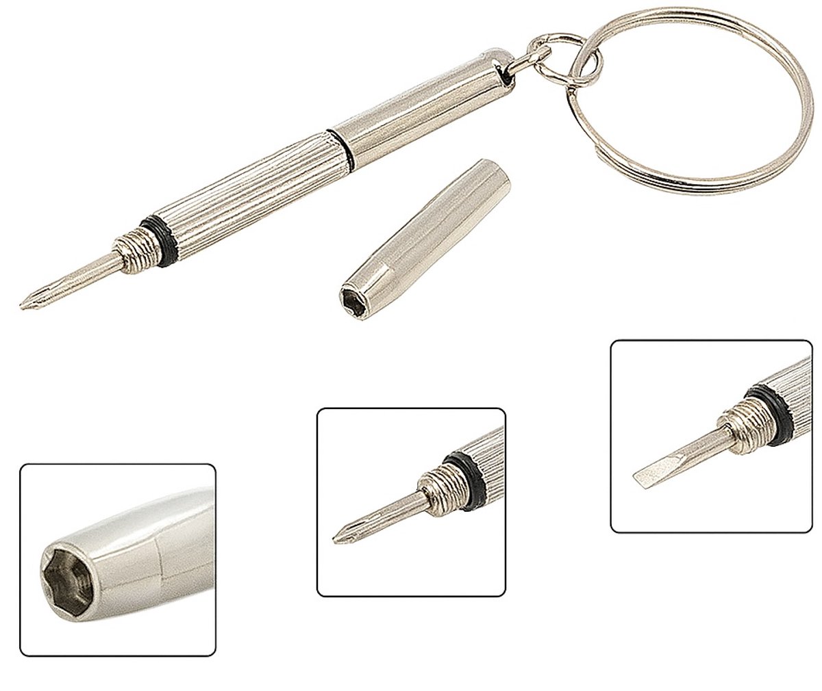 Bril Schroevendraaier I Bril Reparatie set I Horloge Reparatie set I Horloge Repareren I Sleutelhanger I 3 in 1 - Sleutelhanger I Schroeven I Zilver