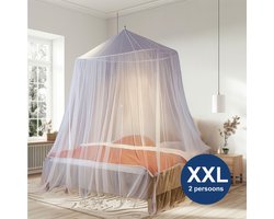 Klamboe 2 Persoons XXL – 14 Meter Onderomtrek (Extra Groot) – Muskietennet Bed – 150 cm Ring – 300 Mesh Muggennet – 250 cm Hoog – Inclusief Ophangset & Reistas – Wit