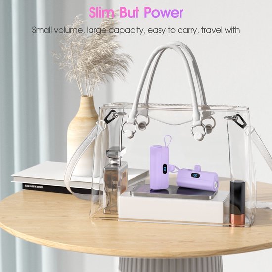 Sounix mini Powerbank avec Lampe de Poche - 5 000 mAh - Powerbank iPhone 12/13/14/15 - Lightning/USB-C - Chargeur rapide & affichage LED de la batterie - 12 Watt - Violet
