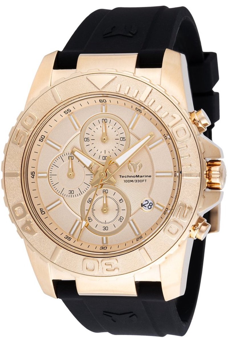 TechnoMarine Sea TM-725009 Heren Horloge - Waterdicht - Analoog - Quartz Uurwerk - Roestvrij Staal met gouden Wijzerplaat - 45mm