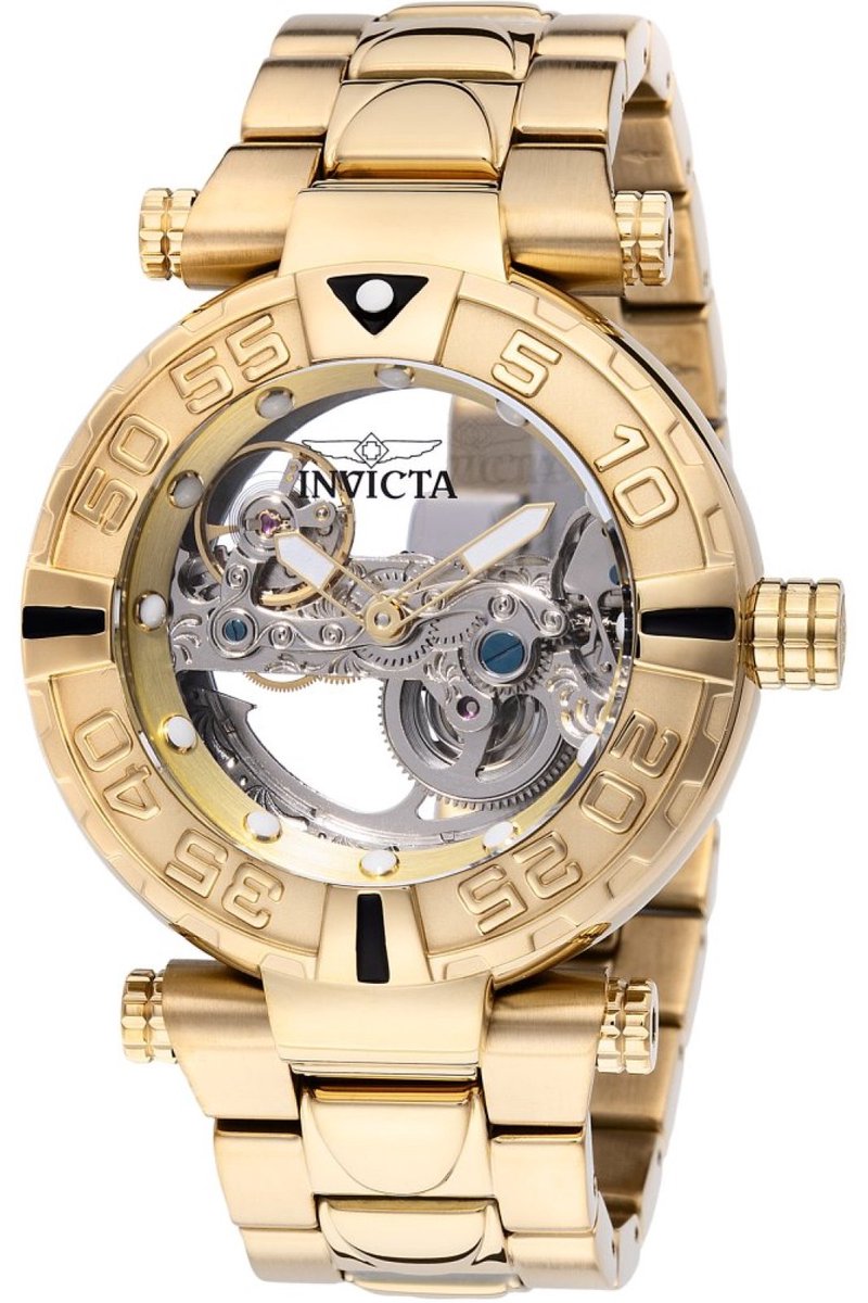 Invicta Subaqua 49506 Heren Horloge - Waterdicht - Analoog - Automatisch Uurwerk - Roestvrij Staal met gouden Wijzerplaat - 47mm