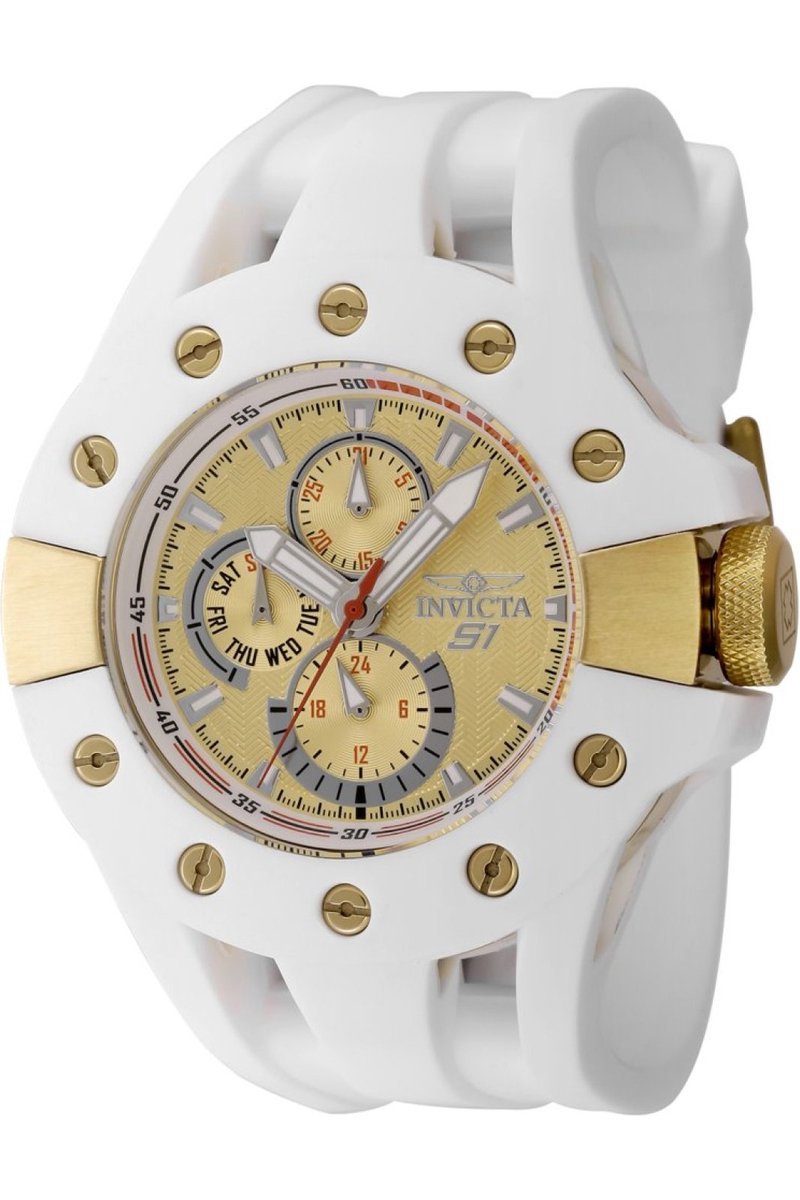 Invicta S1 Rally 48127 Heren Horloge - Waterdicht - Analoog - Quartz Uurwerk - Roestvrij Staal met gouden Wijzerplaat - 49mm