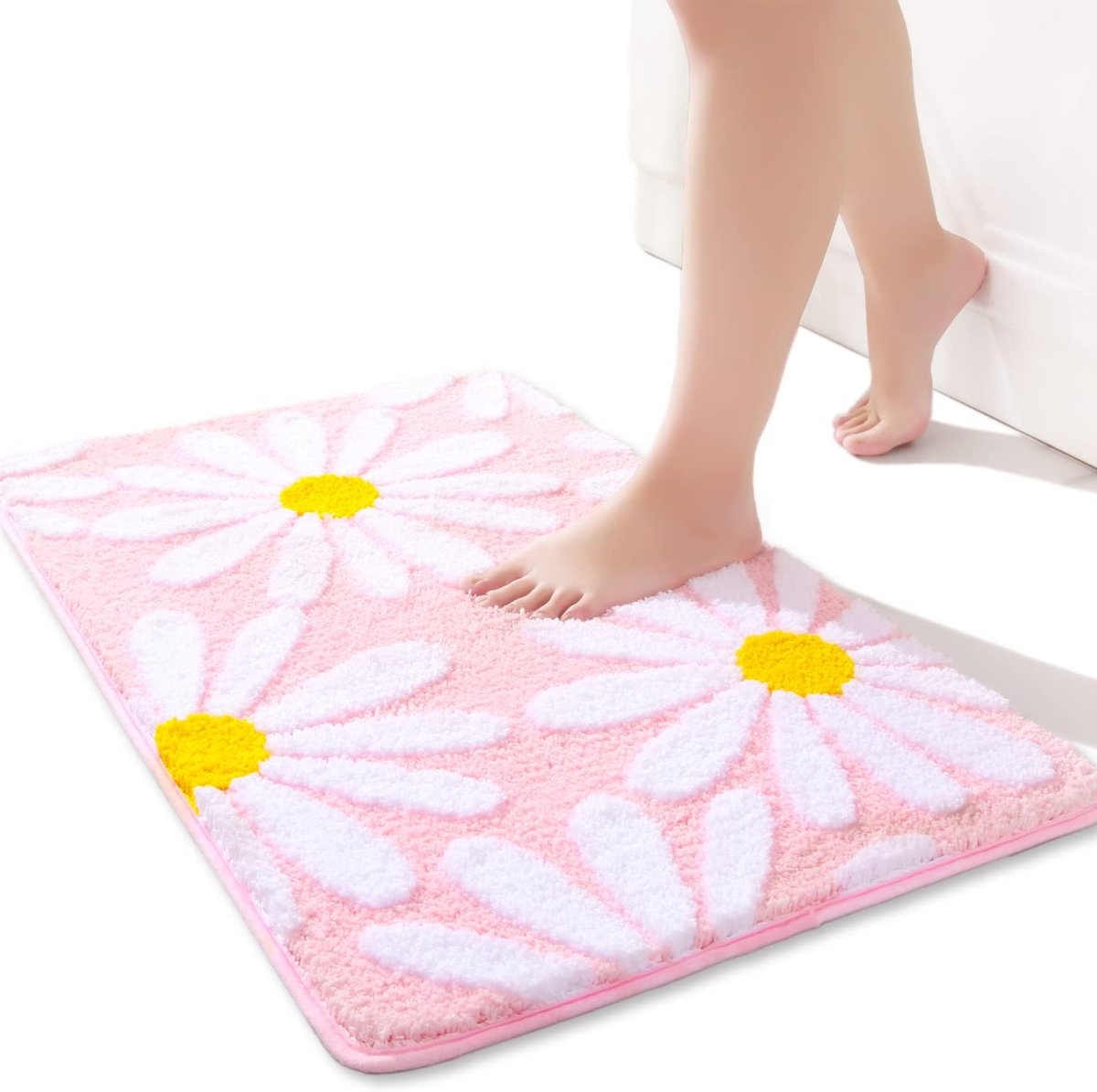 Famanu - Roze badmat wit bloementapijt 50 x 80 cm, antislip badmatten voor badkamer, zachte microvezel badkamermat, wasbaar tapijt, duurzaam badmat, super absorberende vloermat, voor woonkamer, douche