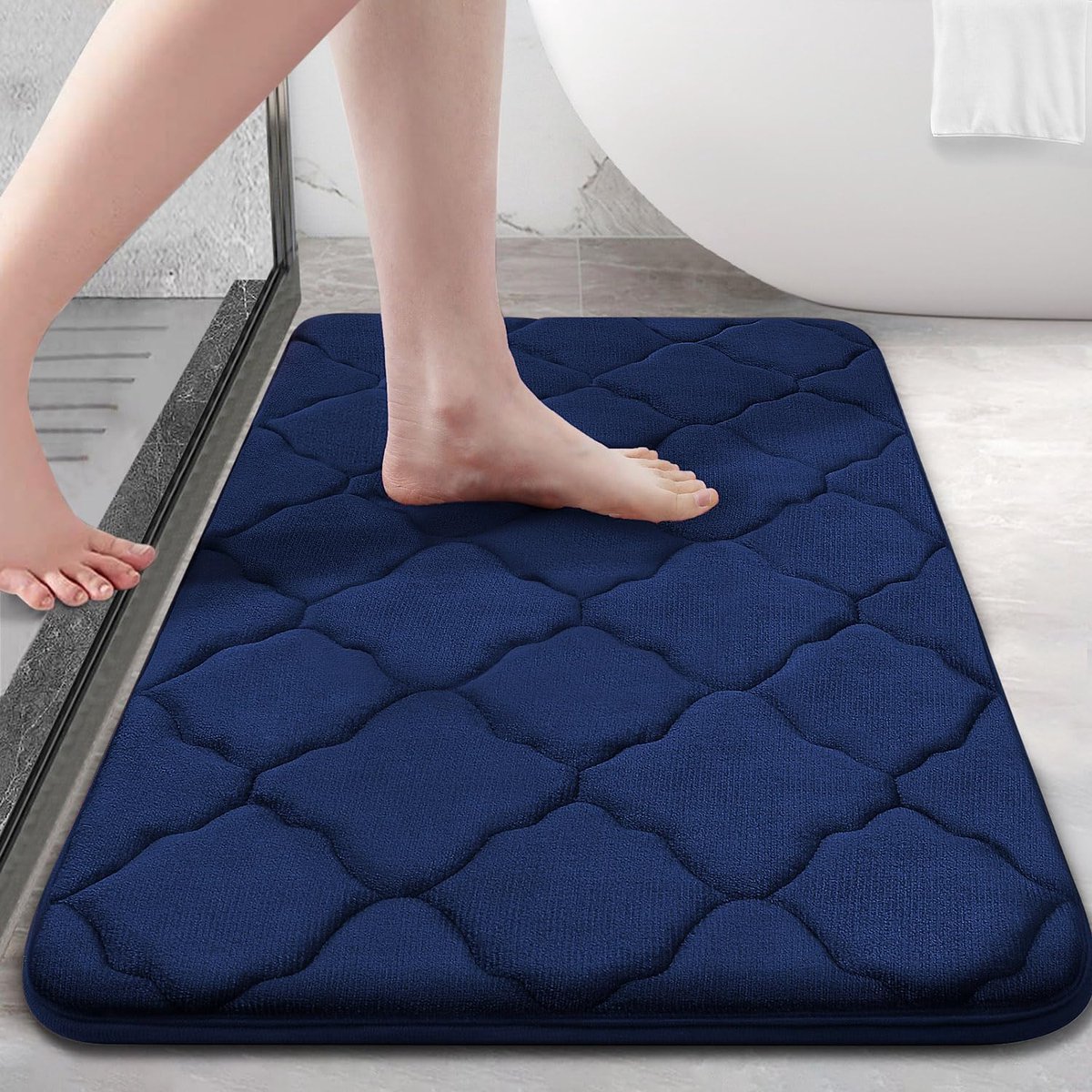 Famanu - Traagschuim badkamertapijt, antislip, zacht, absorberend, wasbaar, onderhoudsvriendelijke douchemat, 40 x 60 cm, marineblauw