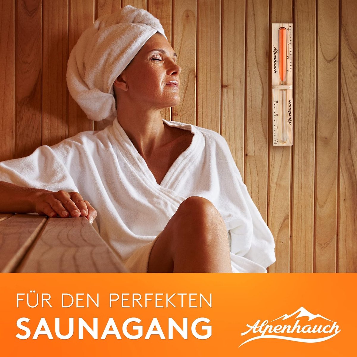 RFWR® Natuurlijke houten sauna zandloper 15 minuten met veiligheidsglas - Luxe saunablok en handdoek inbegrepen thumbnail 2