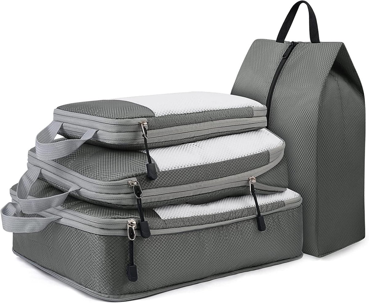 Ibenzoa® Reisset met 4-delige compressiezakken en schoenentas voor efficiënte kofferindeling