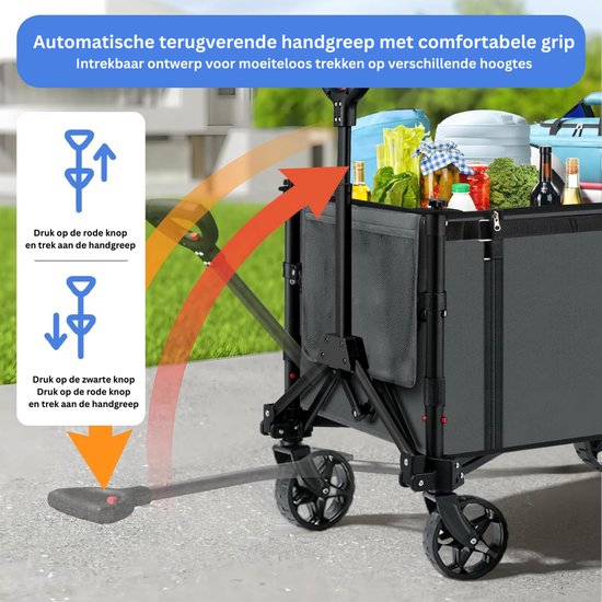 Bolderkar Opvouwbaar Luchtbanden - Strandwagen - Bolderwagen - Grijs van Merkloos — afbeelding 3