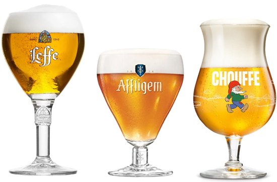 Bierglazen Cadeau Set - 3 stuks - Leffe 25cl, Affligem, La Chouffe 25cl