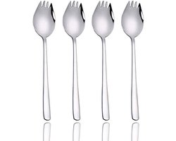 Sporks Set 4 Stuks – Roestvrij Staal 2-in-1 Lepel en Vork – Lange Saladelepels, Soeplepel, Pastalepel – Multifunctioneel Bestek voor Camping, Reizen en Thui