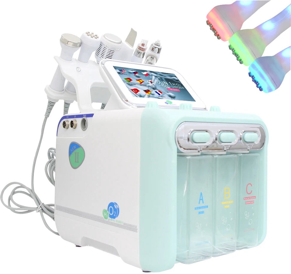 Hydro Dermabrasie Machine – Microdermabrasie Apparaat – Huidverzorging Apparaat – Gezichtsreiniging Machine – LED Lichttherapie – 6-in-1 Multifunctioneel – ABS Kunststof, EU Stekker