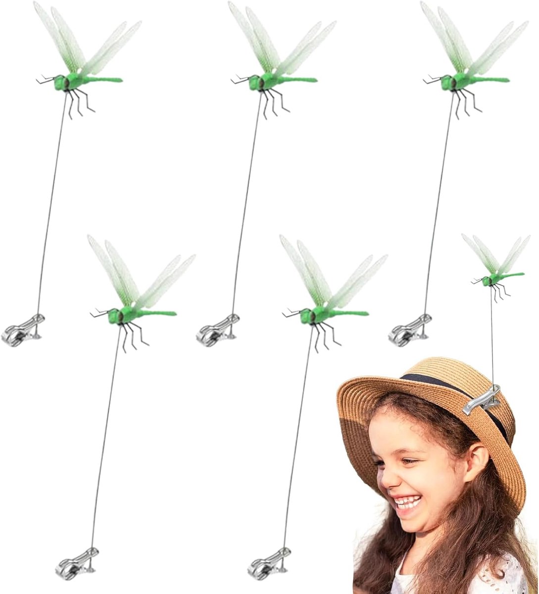 Libelle clip - 5 gesimuleerde terrasdecoraties - waterdichte 3D-anti-vliegen hoedclip voor cosplay - outdoor, tuin, binnenplaats en haaraccessoires - 8stuk