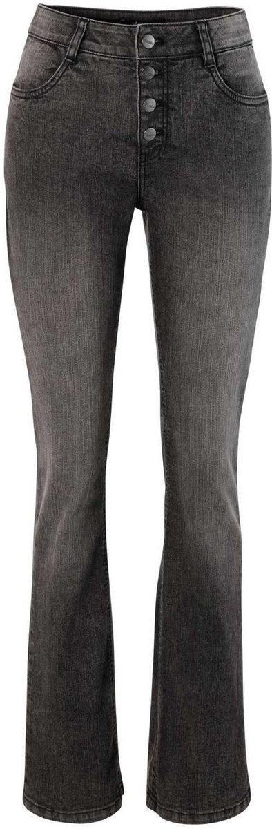Aniston | Bootcut Flared Jeans | Black washed | Knoopsluiting | 44