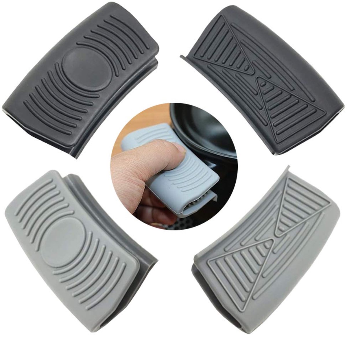 Siliconen pothandgreephouders - set van 2 - zwart en grijs - silicone