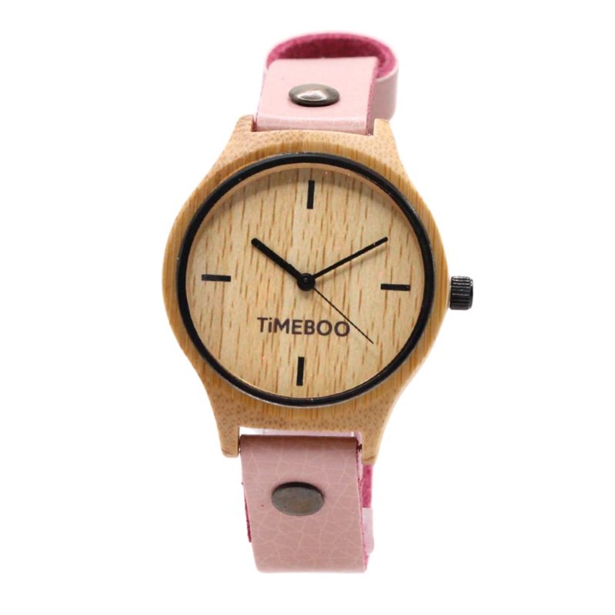 Timeboo horloge Twist | Bamboe houten horloge | dames - leer - Old Pink - zonder cijfers